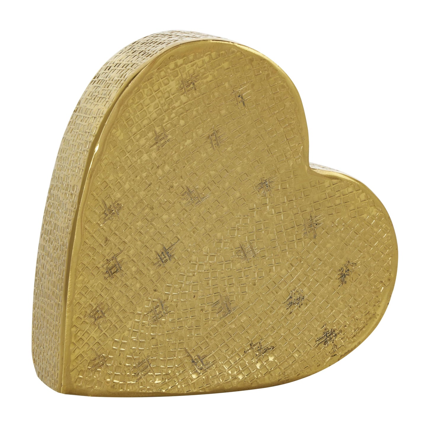 Deco 79 Aluminum Metal Heart Decorative Sculpture Slanted Home Decor Statue with Cube Textured Exterior, Accent Figurine 9" x 3" x 9", Gold