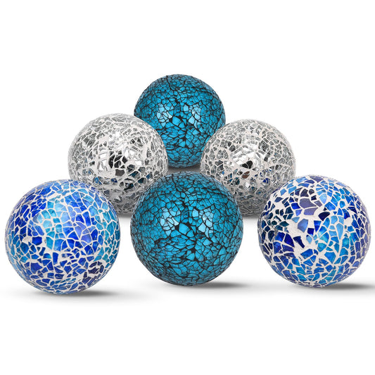 Hiziwimi 6Pcs Decorative Ball for Bowls, 8cm/3.15inch Mosaic Glass Centerpiece Decoration Balls Mirror Glass Ball Fillers for Home Decor Dining Tables Wedding Party (Mixed Color)