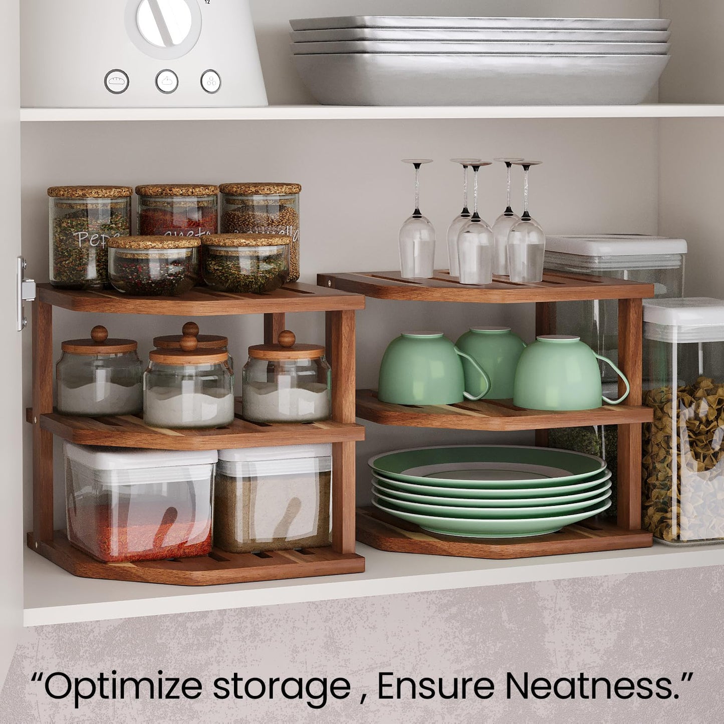 VERTORGAN 3 Tier Acacia Wood Corner Shelf,Dish Drying Rack,Plate Organizer,Kitchen Spice Rack for Countertop and Cabinet,Pantry Organization and Storage