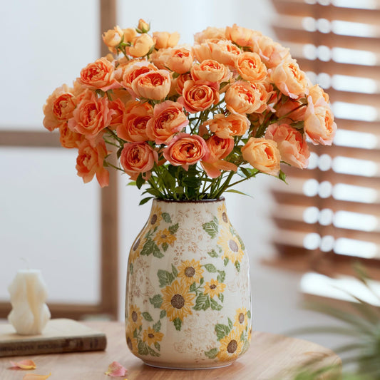 Loaesa Yellow Sunflower Floral Ceramic Vase, 7.7 Inch Chinoiserie Modern Aesthetic Rustic Vases for Tuscan French Country Kitchen Bedroom Entryway Coffee Table Home Decor