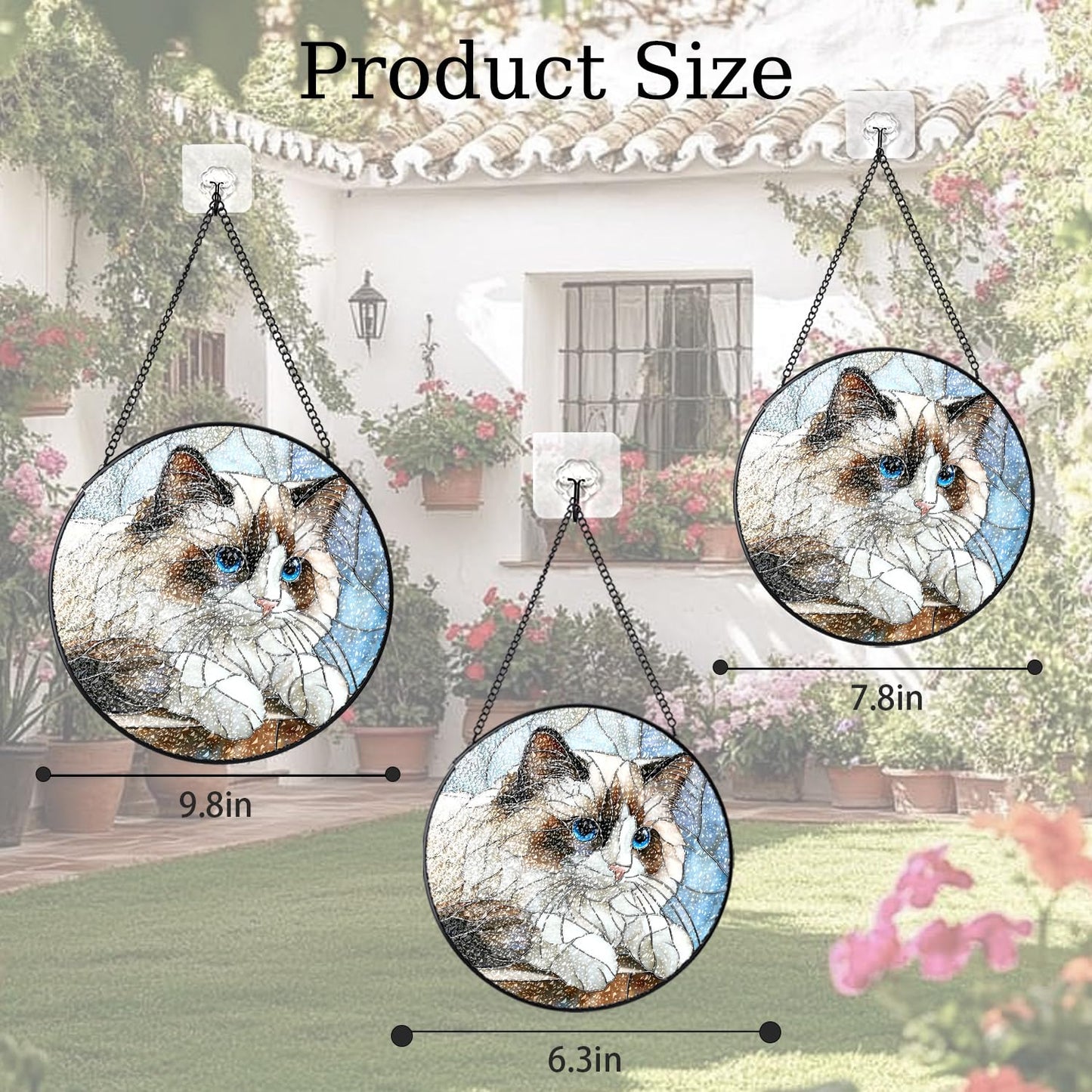 Gifts for Cat Lovers Stained Glass Suncatcher, Cute White Cat Suncatchers for Windows Hanging, Sun Catchers Indoor Wall Art Home Decor, 7.8in*7.8in