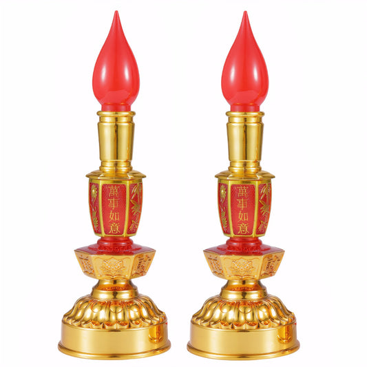 Omeet Led Retro Chinese Candle lamp Vintage Style Retro Nostalgic Ancient Chinese Style Buddhist Supplies - 1 Pair