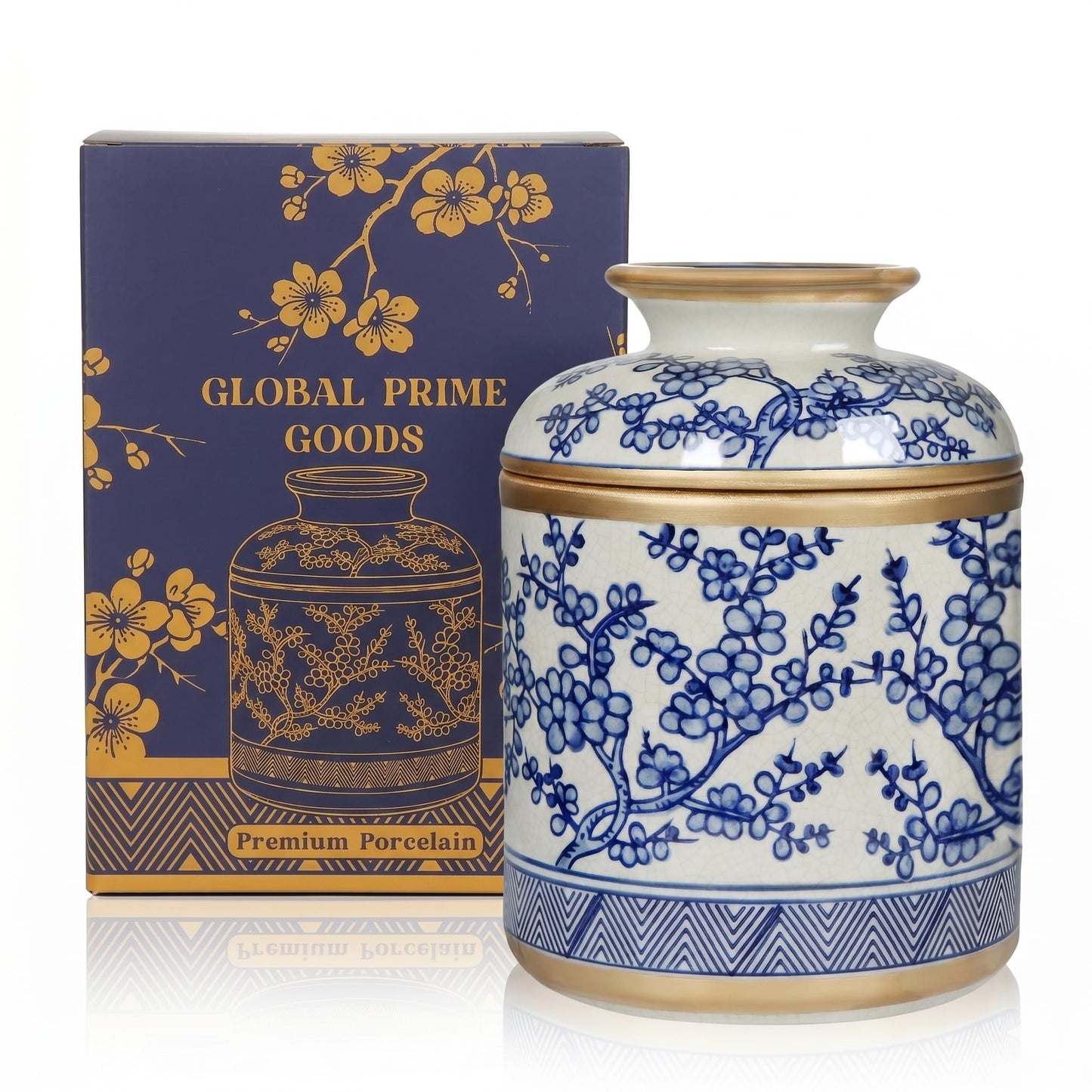 Tissue Vessel Round Ceramic with Lid - Handmade Blue and White Chinoiserie Ceramic Tissue Holder for Bathroom – Chinoiserie Decor Accent for Living Room, Bedroom, Office - Blue and White Porcelain