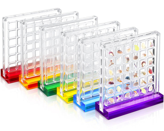Reallnaive 6 Pcs Acrylic Magnetic Seashell Display Box with Multicolor Base 36 Grids Clear Seashell Collection Box Seashell Storage Organizer for Diamond Gemstone Beads