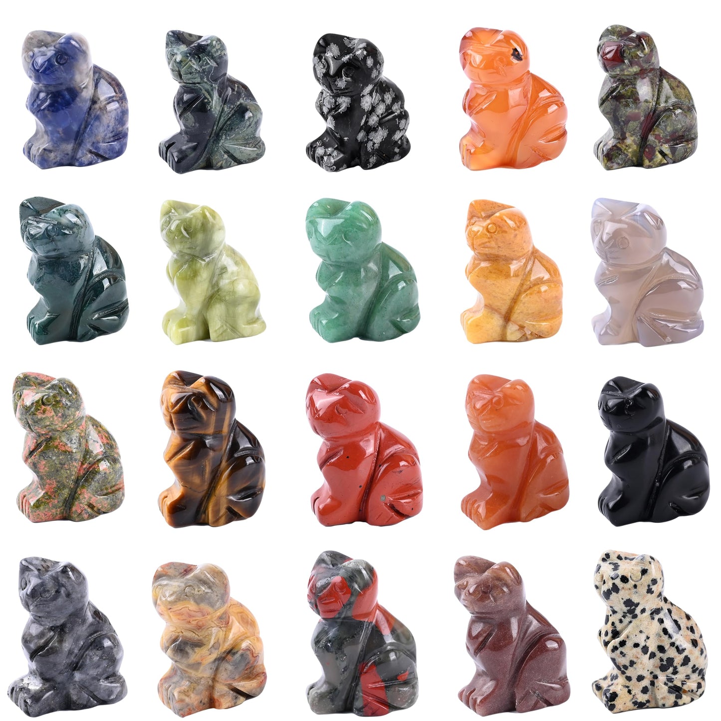 WHAL&YUNE Mix 12Pcs Gemstone Cat Statue Figurine Collectible, 1.5 Inch Crystal Sitting Cat Statues Fengshui Decor, Natural Hand Carved Animal Stone Sculpture for Gifts, Home Decoration