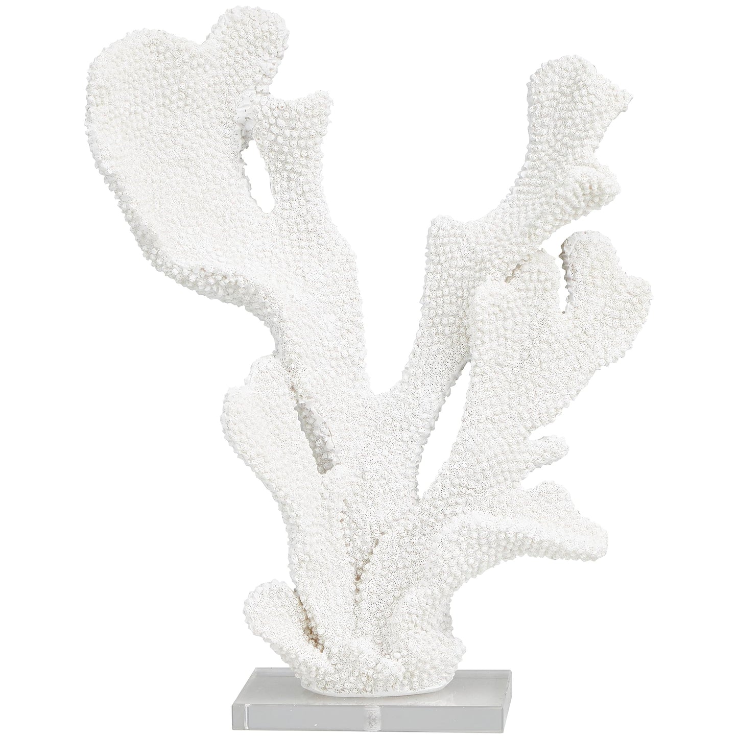 Deco 79 Polystone Coral Decorative Sculpture Tall Textured Home Decor Statue with Clear Acrylic Base, Accent Figurine 12" x 5" x 16", White