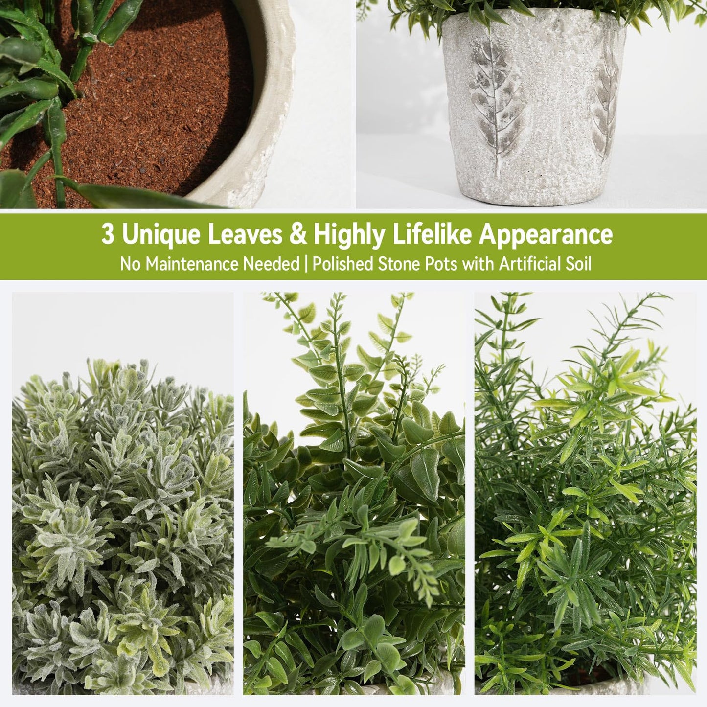 PENGYEE 3 Pack Small Fake Plants in Farmhouse Concrete Planter, Artificial Plants Indoor for Home Decor, Small Faux Plants Indoor for House Bathroom Office Shelf Desk Kitchen Table Room Decor-02