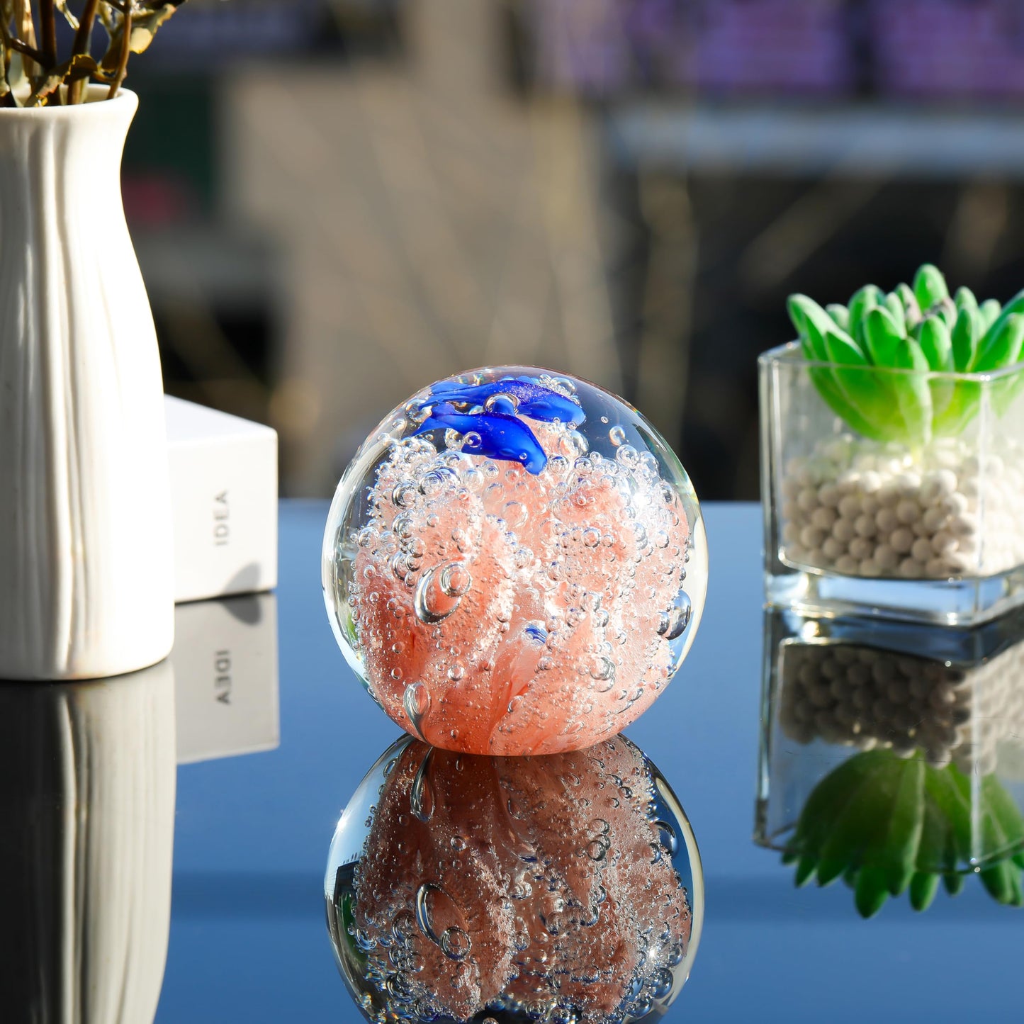 Qianwei Hand Blown Glass Figurines Ball Ocean Coral - Paperweight Glass Ball - Home Sea Decor Collectible - Aquarium Decor - Office Decor Ocean Lovers