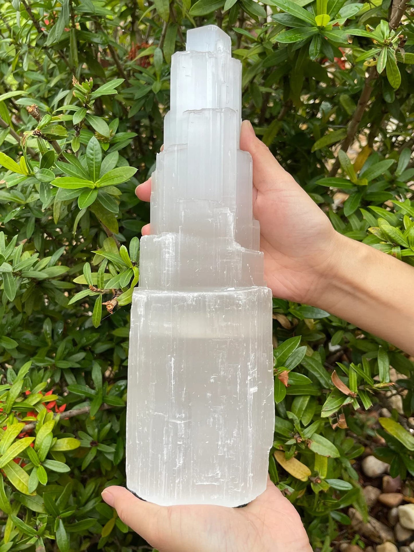 GAF TREASURES Selenite Skyscraper Tower Light – Natural White Healing Crystal, Choose Size 6", 8", 10", 12", 16" (8-9")