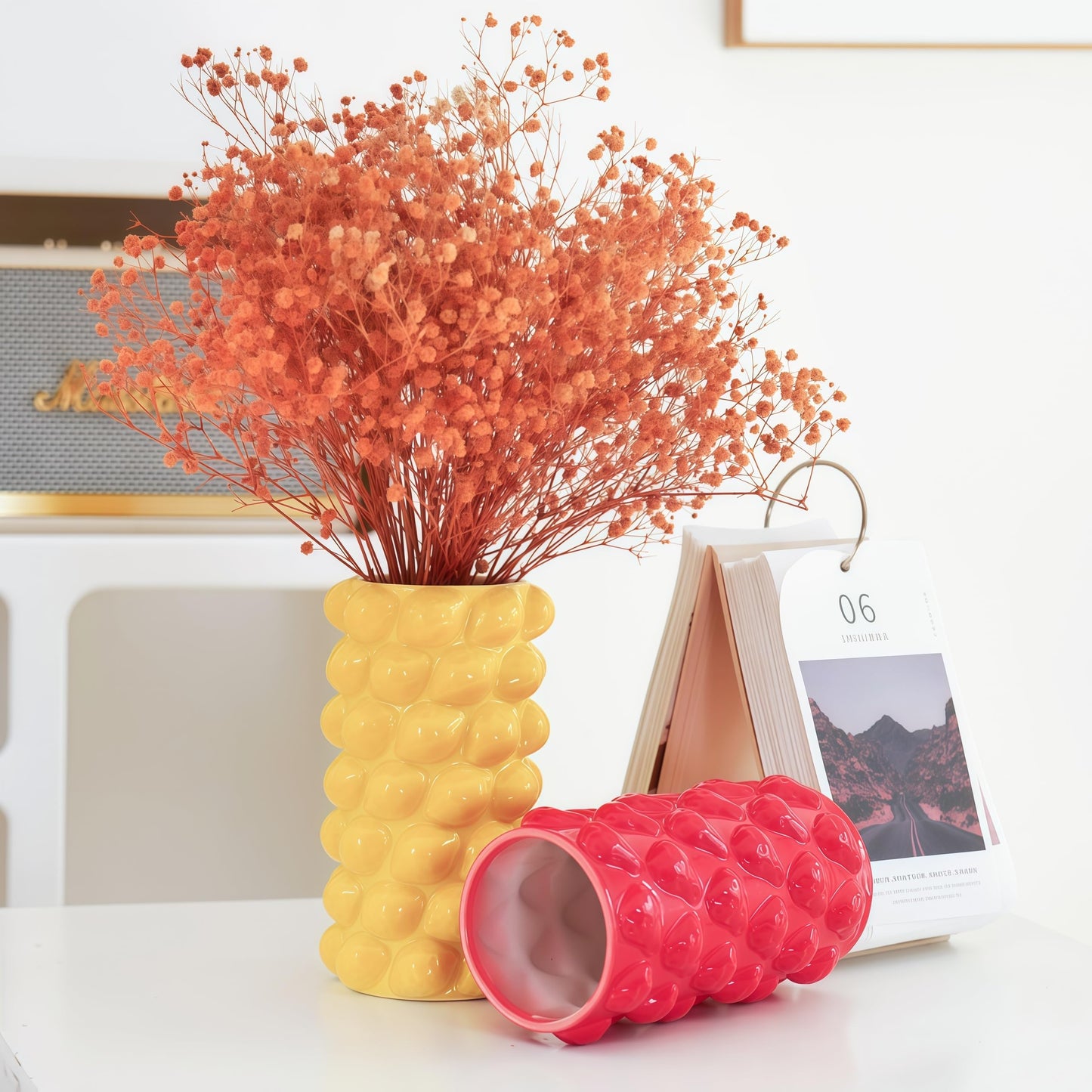 Top Ceramic Vase, Cool Unique Flower Vase, Elegant Handcrafted Home Decor, Antique Art Piece for Living Room, Bedroom, Office, Table Display (Yellow)