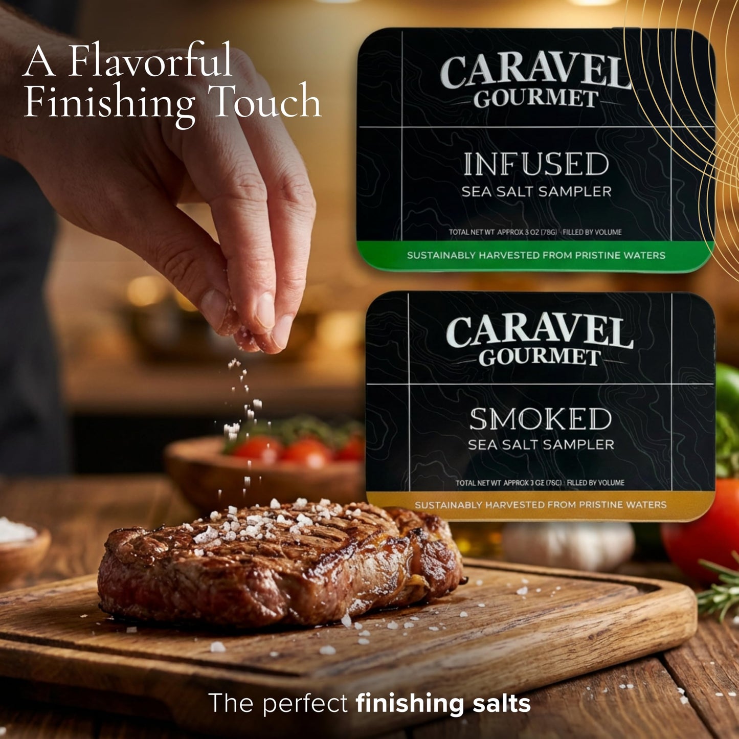 Sea Salt Gift Set - Infused & Smoked Salt Sampler Collections - 12 Flavors with Reusable Tins - Great Gifts for Everyone - by Caravel Gourmet
