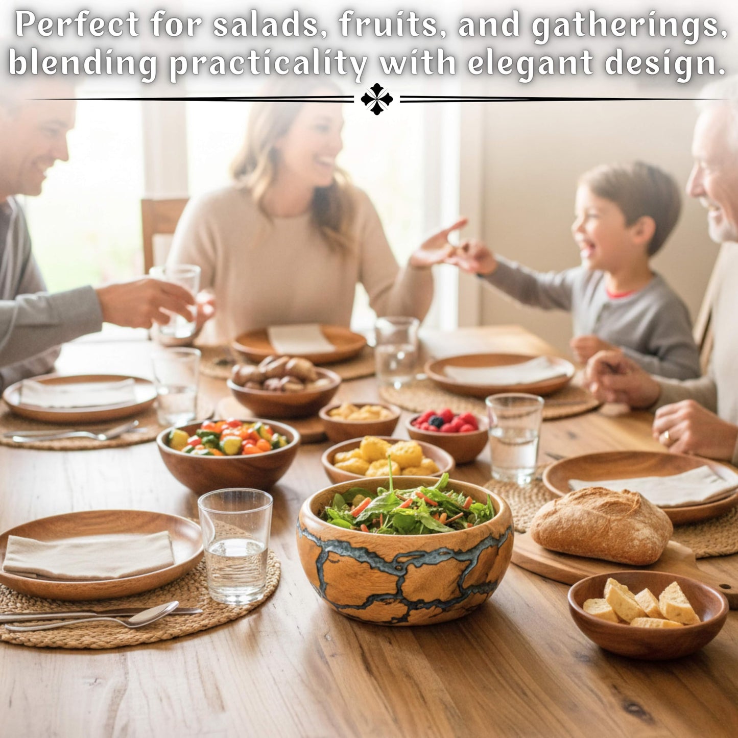 Bhartiya Handicrafts Decorative Wooden Bowl, Handcrafted Blue Resin Serving Bowl for Salad, Fruit & Kitchen Table Décor Bowl (Small)