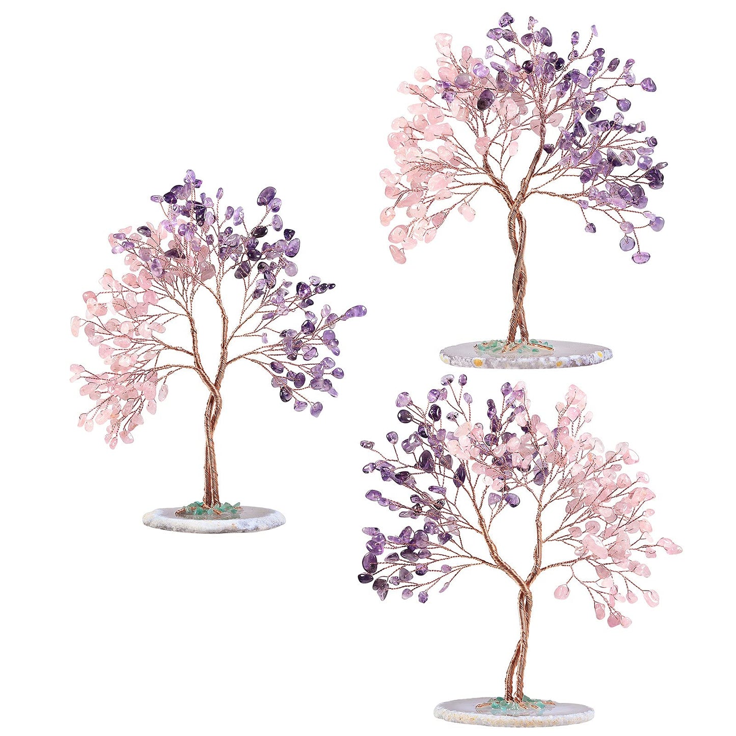 rockcloud Amethyst & Rose Quartz Crystal Money Tree with Agate Slice Base