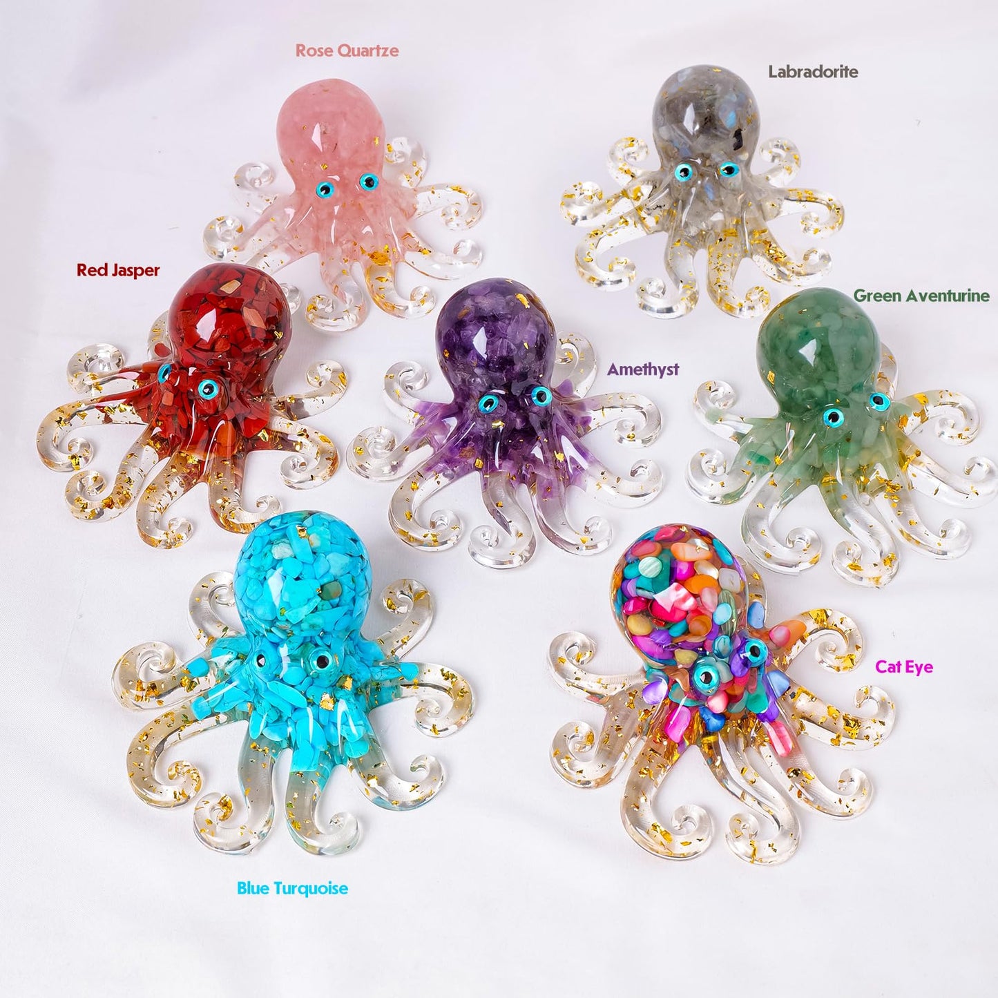 RJINGSHI Natural Crystal Green Aventurine Gravel Octopus Resin Marine Animals Fish Tank Decorative Ornaments Statue Healing Home Decor Ladies Gift
