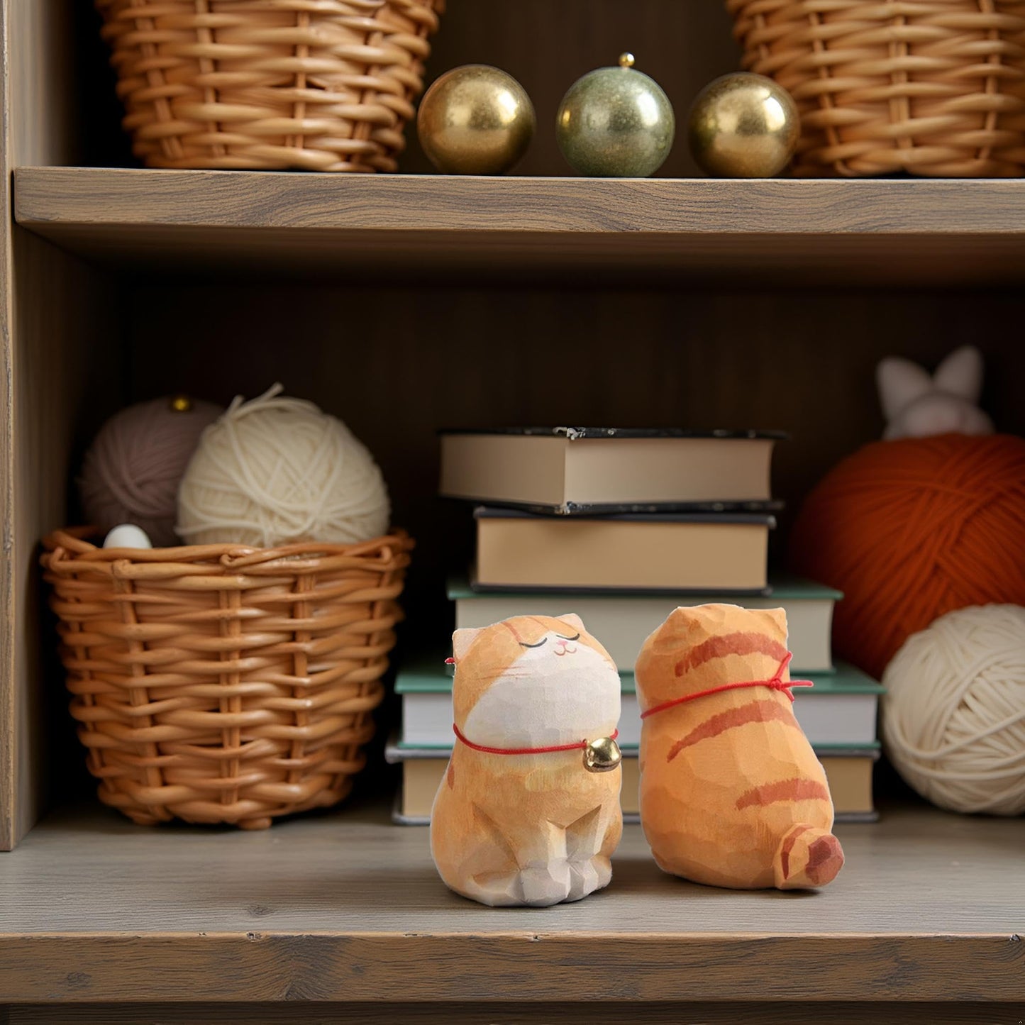 Handcrafted Wooden Orange Cat Figurine – 2.2" Small Carved Ginger Cat Statue – Rustic Wood Mini Cat Sculpture – Cute Home Décor Gift for Cat Lovers & Collectors