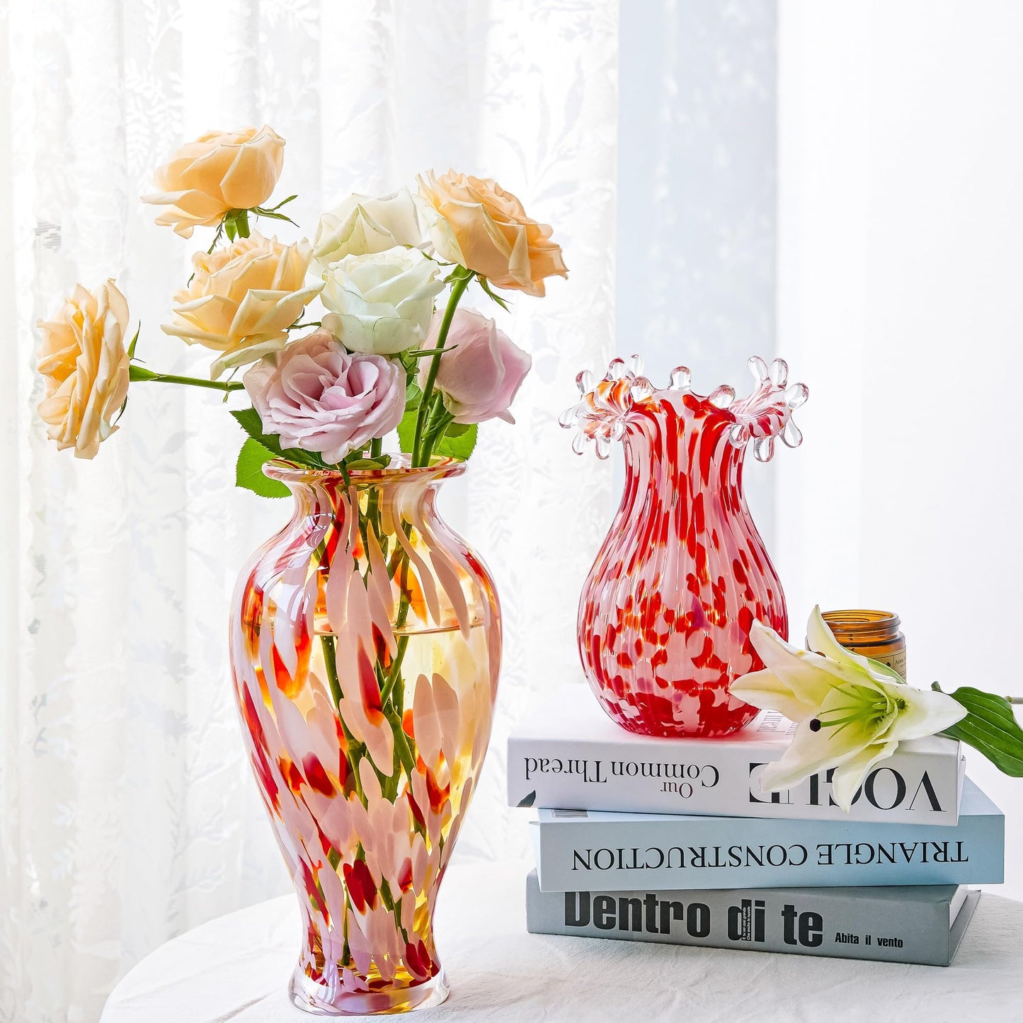 Hand Blown Glass Vase for Flowers Crystal Vases for Bouquet Home Decor Decorative Centerpieces Unique Gift for Christmas Valentines Day Birthday Housewarming Mothers Day