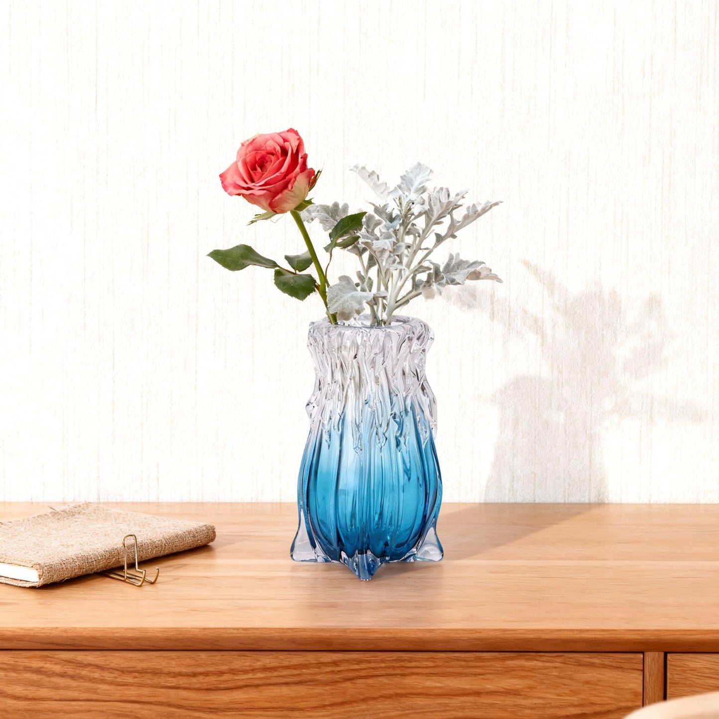 Hand-Blown Glass vase, Modern Art Blue Glass Decorative vase, Uniquely Ocean-Inspired Design, Perfect as a Centerpiece for Dining Tables, Living Rooms, Coffee Tables, or entryway Decor.