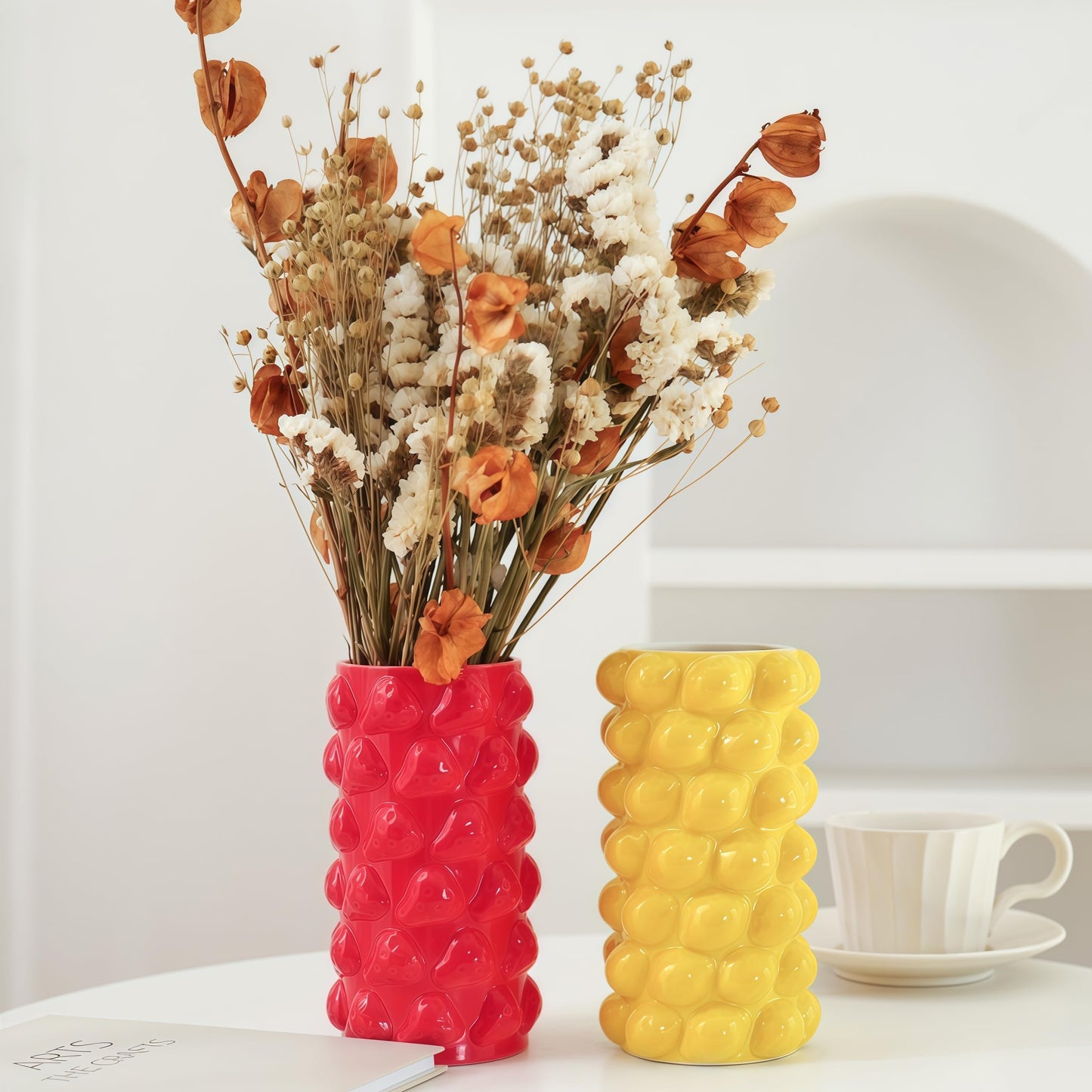 Top Ceramic Vase, Cool Unique Flower Vase, Elegant Handcrafted Home Decor, Antique Art Piece for Living Room, Bedroom, Office, Table Display (Yellow)