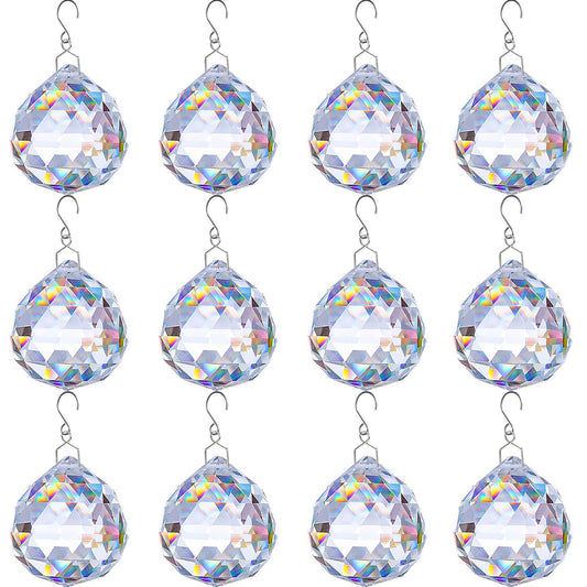 12 PCS Clear Crystal Glass Prism Suncatcher, Christmas Balls Ornaments, Rainbow Pendants Maker, Hanging Crystals Prisms for Windows, Xmas Tree Decorations for Home Decor
