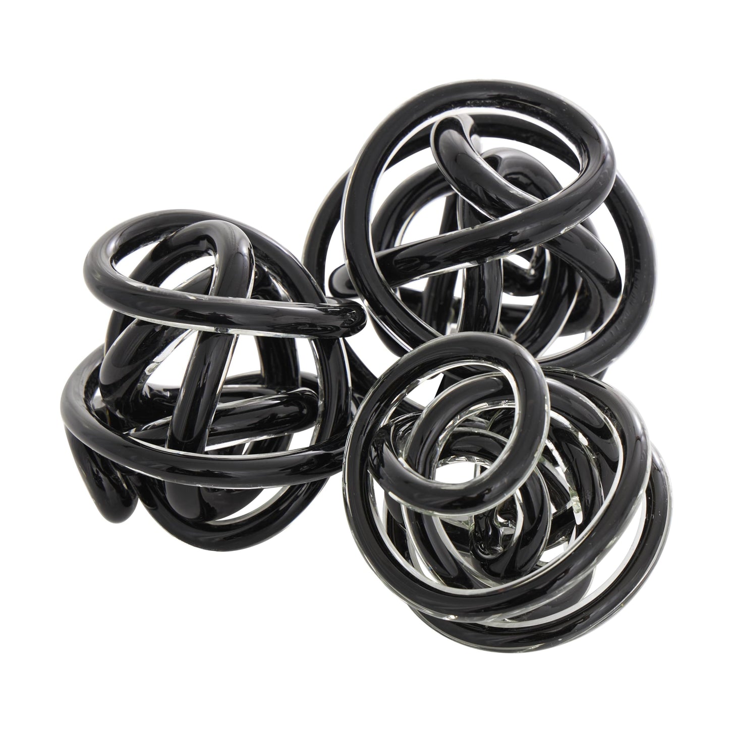 Deco 79 Glass Knot Decorative Sculpture Knotted Ball Home Decor Statues, Set of 3 Accent Figurines 5", 4", 4"W, Black