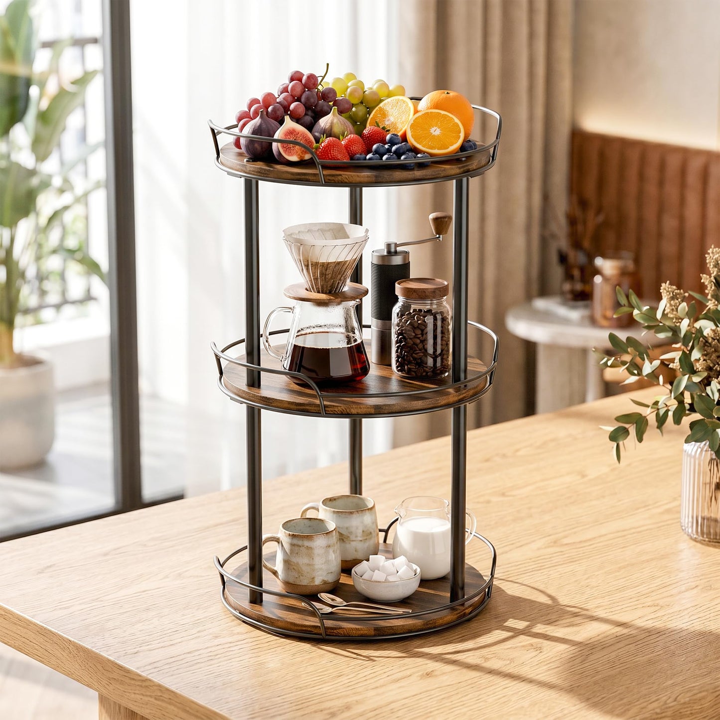 Pantasia 3-Tier Rotating Spice Rack, 12'' Lazy Susan Organizer for Cabinet, Wooden Spice Rack Organizer for Table Top, Kitchen Countertop, Pantry, Bathroom, Vanity, Home Decor