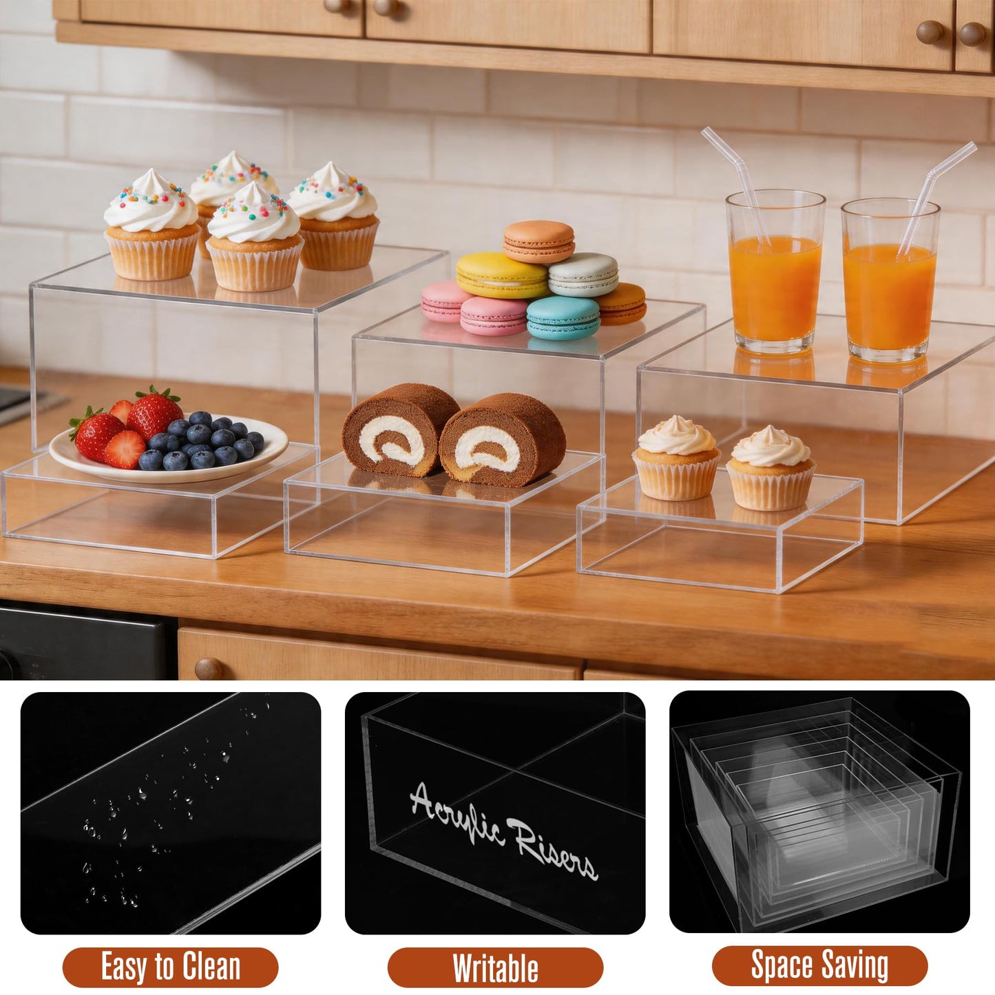 Builimeer 6Pcs Clear Acrylic Risers Display Stands (6"-11") | Food Service Display Risers