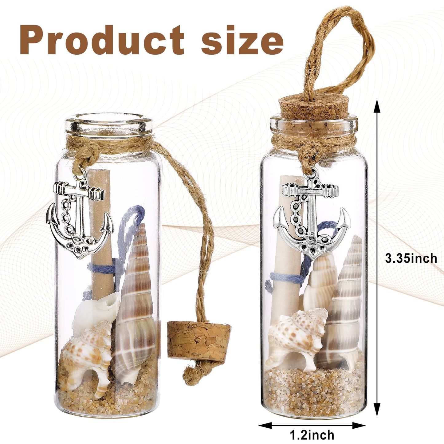 Qunclay 6 Pcs Coastal Beach Ornaments Nautical Glass Message Bottle Christmas Ocean Sand Jar Hanging Ornaments Decorations with Seashell for Home Xmas Tree Wedding Baby Shower Party Favors