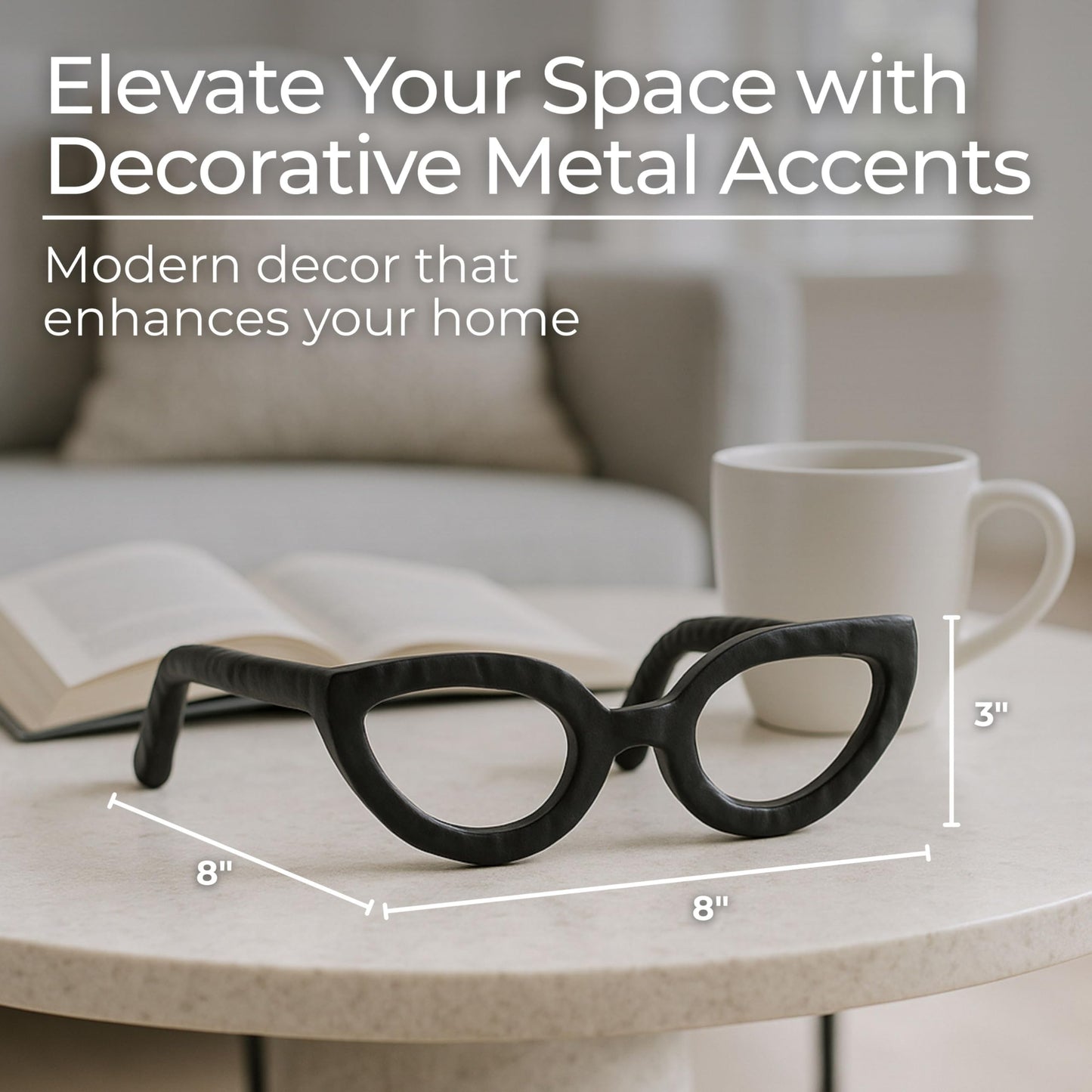 Modern Decorative Glasses Sculpture Figurine for Office Shelf Decor - Home and Bathroom Accent for Desk Display - Living Room Ornament Statue for Coffee Table Styling in Spaces - 3", Black