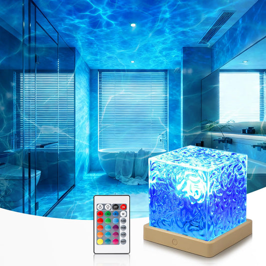 Ocean Wave Projector Light, Luminorth Cube 16-Color Dynamic Water Ripple Mood Light with Northern Aurora Projection for Ceiling, Dimmable Ambient Night Light, Romantic Bedroom Decor and for Teens