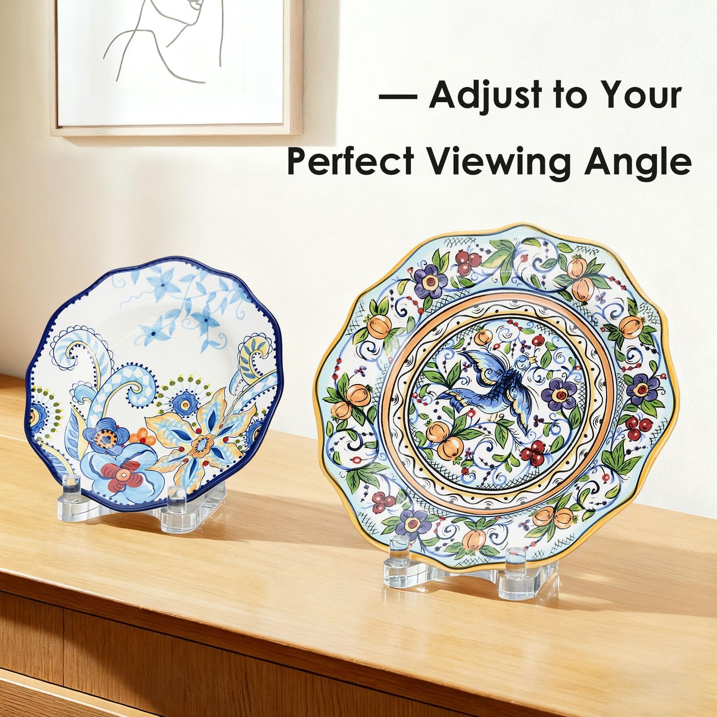 milldou Acrylic Easel Display，Plate Stand for Display，Adjustable Clear Display Holder for 8" to 12" Platter, Book, Card, Frame, Picture, Artwork, Plaque ( Large-1pc 8"-12")
