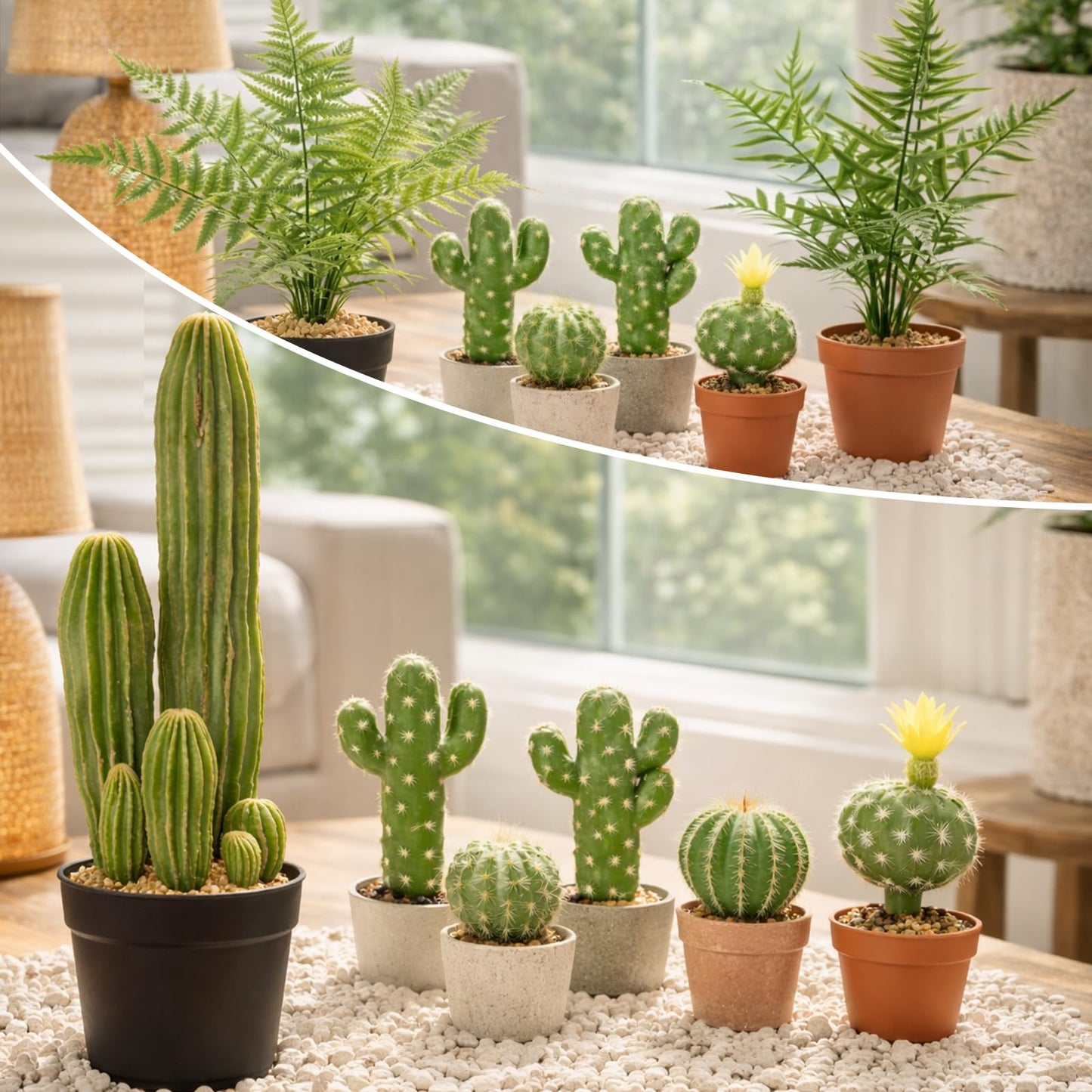 YXGTHGQZ Artificial Cactus Decor Set, 9 Piece Fake Cactus Plants Indoor, 24 Inch Large Faux Potted Cactus with 6 Cactus Picks and 2 Fern Stems