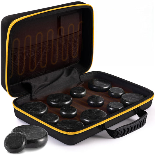 SereneLife Massage Stone and Heating Bag Set - Electric Spa Portable Heated 12 Rocks Massage Stones and Warmer Set, Heat Rock Massaging Kit 6 Large and 6 Small Black Basalt Kit