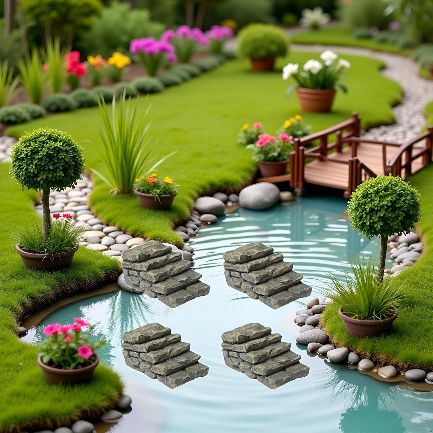 ZhangyiHot 4 PCS Miniature Stone Steps Artificial Decor Craft Home Fairy Garden Flower Pot Miniature Bridge Ornament Garden Stairs Accessories Outdoor Statues