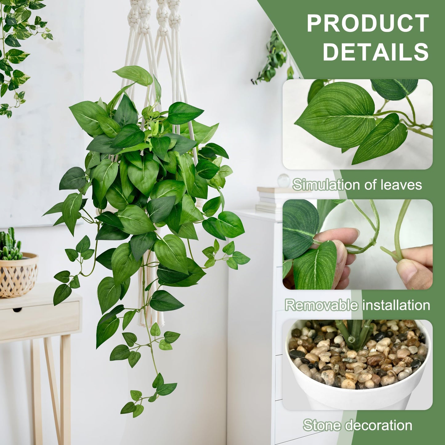 VUAHAUL Artificial Hanging Plants with White Pots (2, Green and Yellow Green, 23.6'')