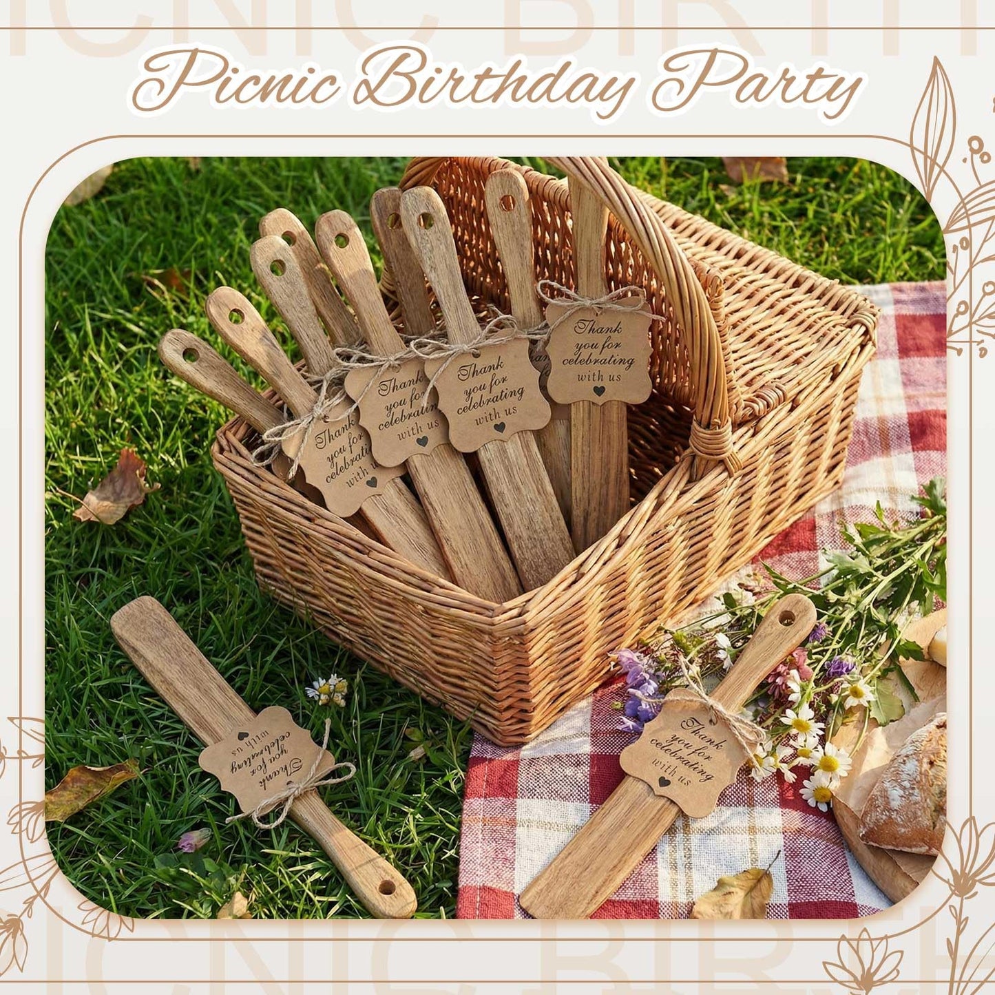 Lineshading 24 Pack Wooden Spurtle Party Favors with 24 Thank You Cards and Twine, 10 Inch Skinny Sourdough Jar Spatulas, Practical Kitchen Gifts for Wedding, Bridal and Baby Shower Guests