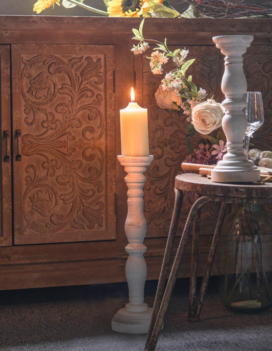 White Rustic Candle Holders for Pillar Candles,18-Inch Vintage Wooden Candle Holders Pillar,Candle Holder for Candlesticks,Farmhouse Style Accent Decor,Gift for Home (1Piece, 5.5" x 5.5" x 18.3")