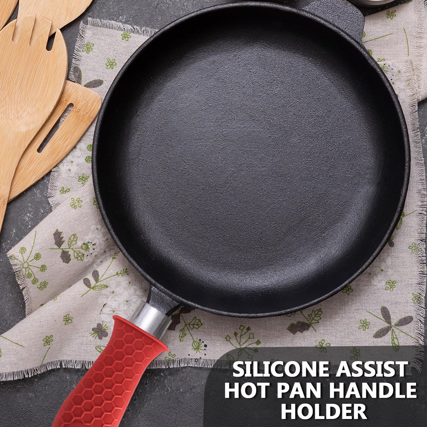 Bonsicoky 4 Pieces Silicone Hot Handle Holder Sleeve Set - Non-Slip, Heat Resistant Covers for Cast Iron Cookware - Perfect for Frying Pans, Casseroles, and Large Pots - Red
