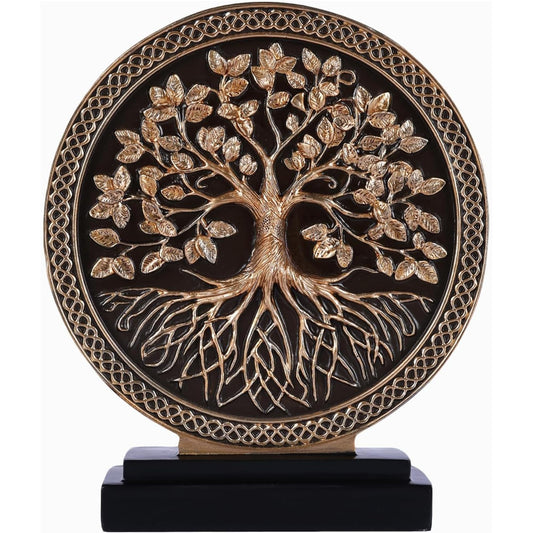 WUBIANJIE Tree of Life Statue Resin Sculpture for Home Decor, Hand Painted Tree Sculpture with Round Relief Design, Decorative Figurine for Living Room Shelf Tabletop Entryway Office