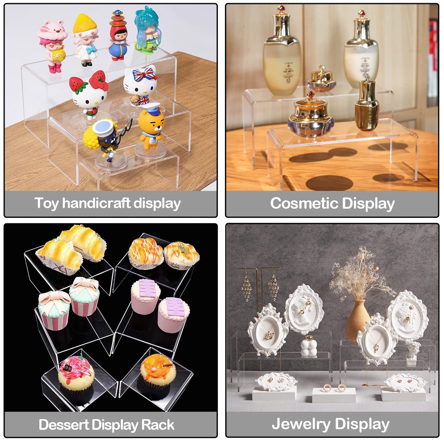 MerryNine Acrylic Risers 8 Pcs, Clear Risers Display Stand, Acrylic Display Risers, Risers for Display for Cupcakes, Figures, Retail, Collectible Figures, Cosmetics, Collectibles Display, Square