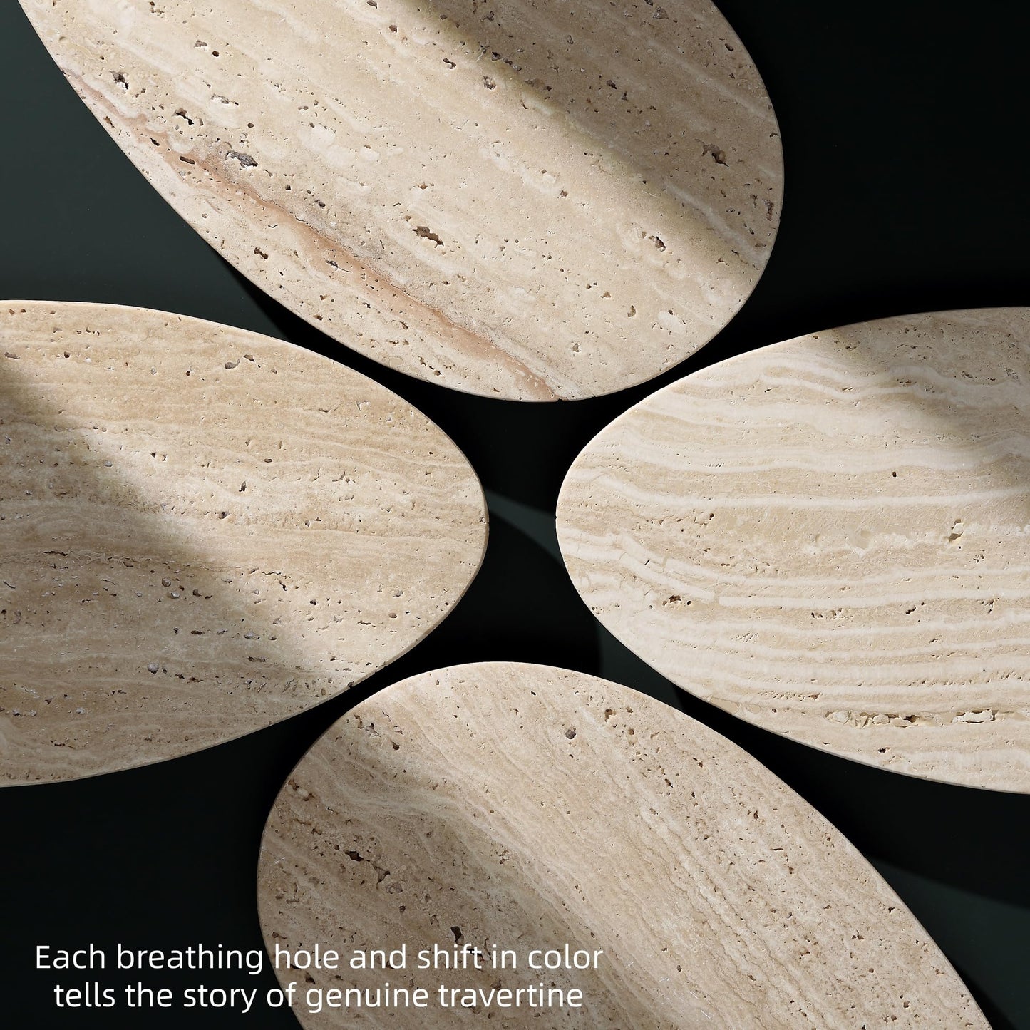 Natural Travertine Tray, Modern Decorative Stone Tray for Coffee Table, Jewelry Display Organizer for Rings Necklace, Candle Holder Catchall for Living Room Bathroom Vanity Decor (L)