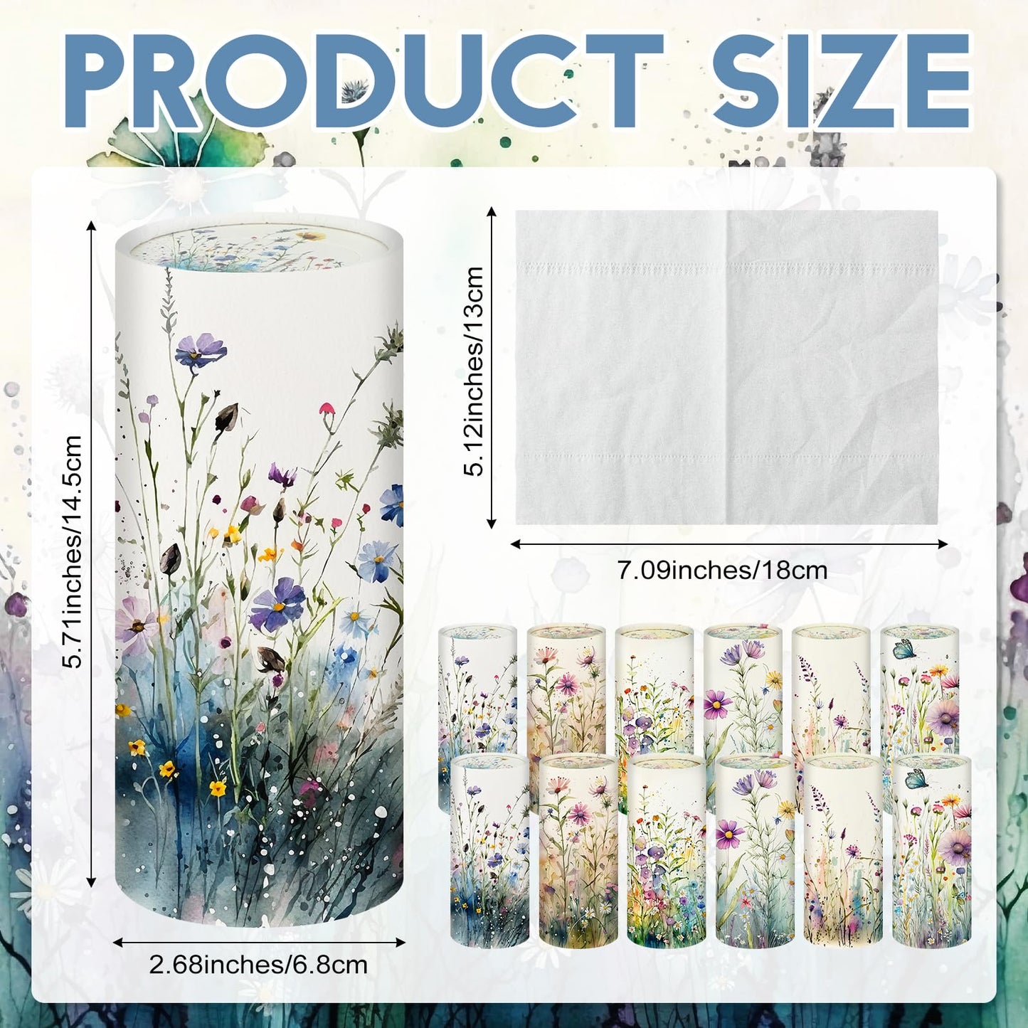 Layhit 12 Pcs Car Tissues Holder Round Facial Tissues Boxes Vintage Floral Printed Travel Cylinder Cube Holder Bulk for Car Cup Container(Flowers)