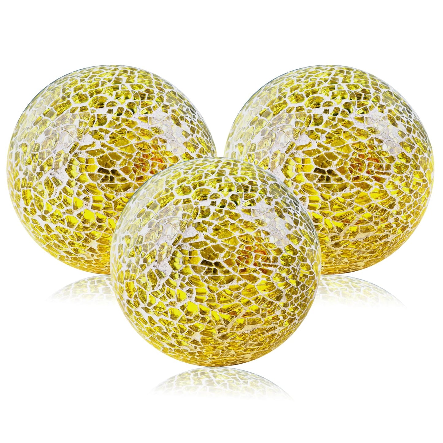 Yazikisa Gold 3.35 Inch Glass Balls Decorative for Bowls Crack Mosaic Orbs Solid Spheres Ball Round Globe Vase Filler Coffee Table Decor Modern Wedding Party 3 Pcs