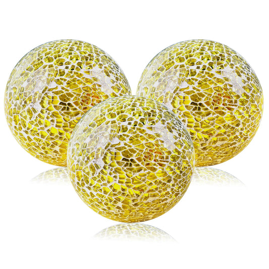 Yazikisa Gold 3.35 Inch Glass Balls Decorative for Bowls Crack Mosaic Orbs Solid Spheres Ball Round Globe Vase Filler Coffee Table Decor Modern Wedding Party 3 Pcs