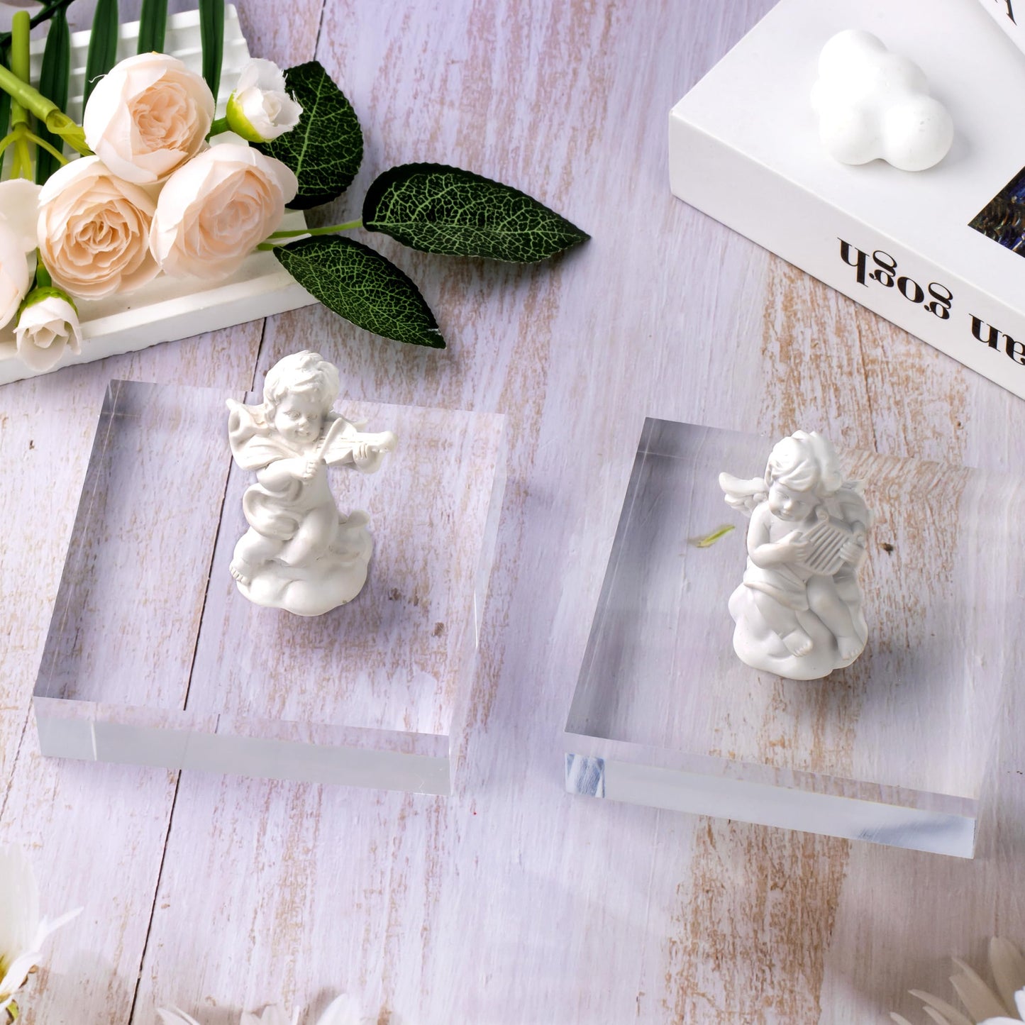 VELATYVIO 4 Pcs 4 x 4 x 1Inches Acrylic cubes for display Polished clear square display block Acrylic risers display base stands for Ring Jewelry and Other Items Holder Base
