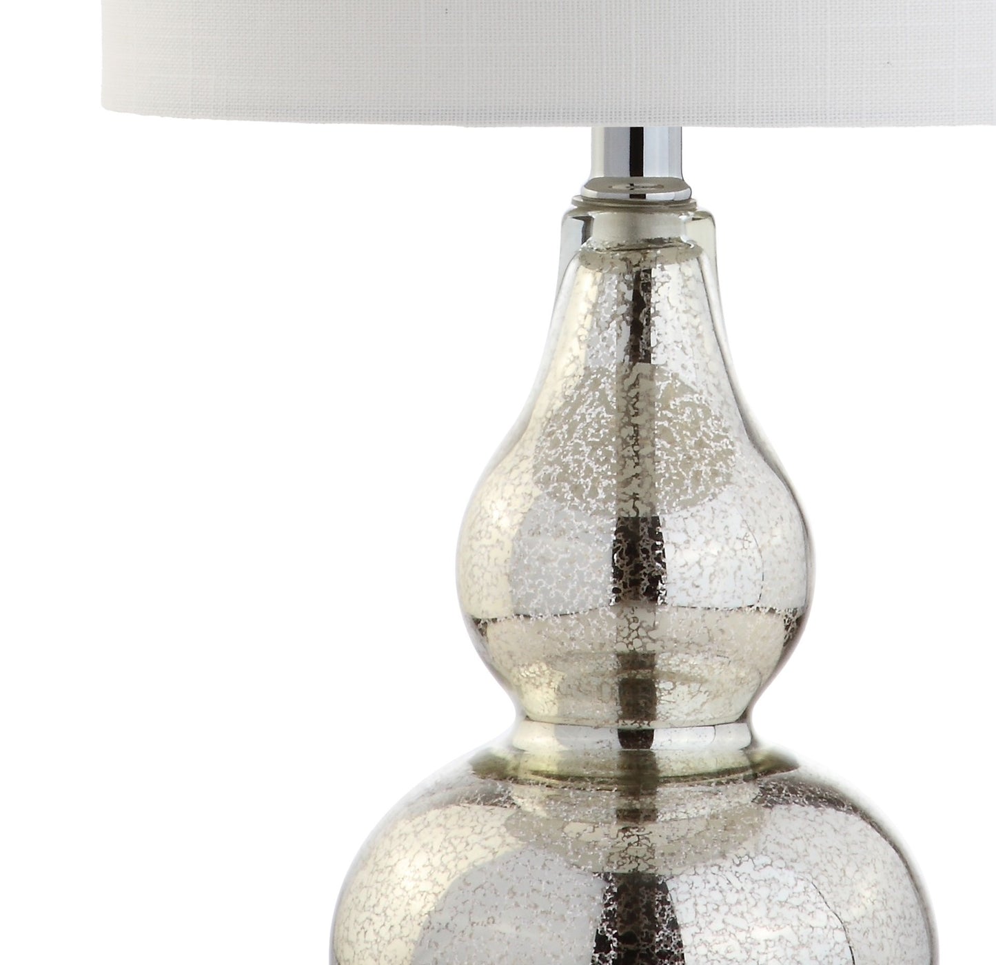 JONATHAN Y 20.5" Mercury Silver Glass Table Lamp, Modern Gourd Bedside Nightstand Lamp for Bedroom, Living Room, White Linen Shade, LED Bulb Included (JYL1028C)