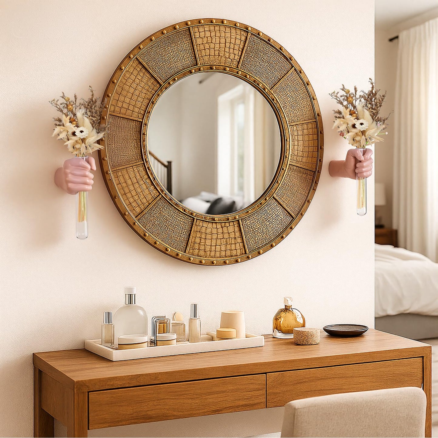 2 Pieces Wall Sculptures, Hands Vase Home Decor, Wall Mount Art Sculpture, Unique Wall Art Statue, Funky Flower Vase Decorations, Modern Eclectic Hanging Decor,Hands Statue (Pink(L+R))
