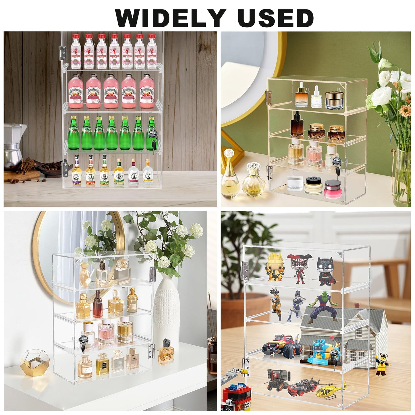 Acrylic Display Case with Lock Key 4 Tier Clear Display Case Locking Cabinet for Collectibles Figure Knife Rock Perfume Countertop Retail Showcase Display Box Wall Mount with Shelves 11.8x5.9x15.7 in