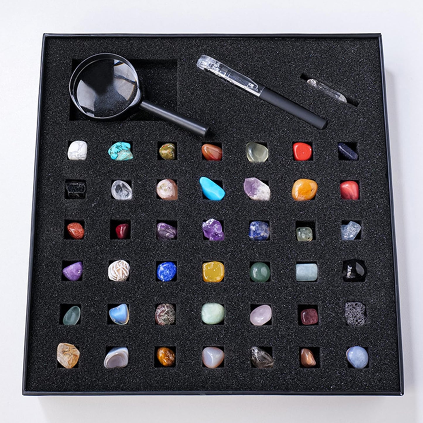 Vbvbip 43 Pieces Rock Kit for Geology Enthusiasts | Rock Collection with Mineral Testing Tools, Crystal Geode Display & Volcanic Samples | Beginner to Advanced Specimen Study