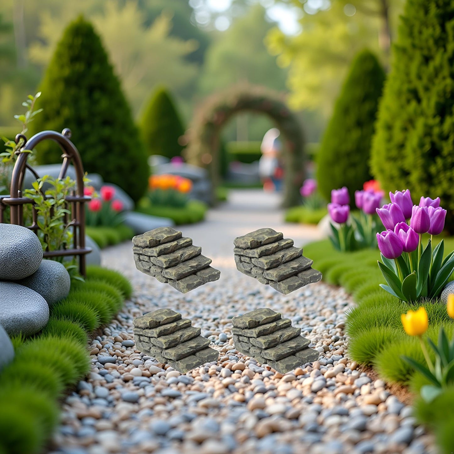 ZhangyiHot 4 PCS Miniature Stone Steps Artificial Decor Craft Home Fairy Garden Flower Pot Miniature Bridge Ornament Garden Stairs Accessories Outdoor Statues