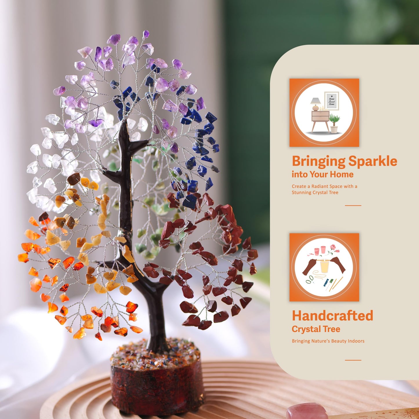 YUVDIPR Chakra Crystal Tree - Handmade Healing Crystal Tree with 7 Chakra Stones - Decorative Trees of Life for Meditation, Feng Shui, and Home Decor - Unique Birthday Gifts for Women